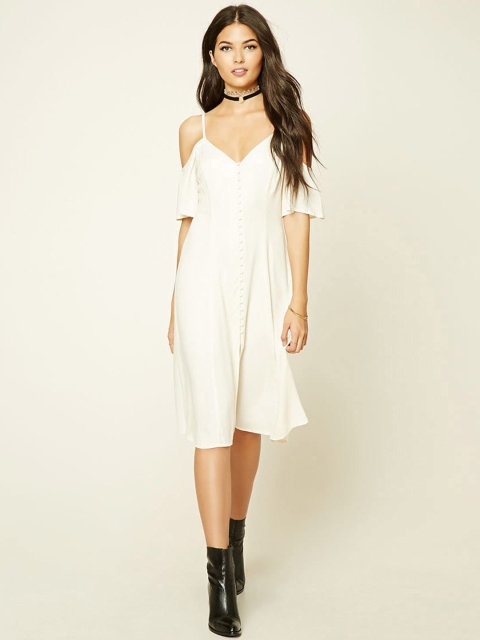 

FOREVER 21 Women Off-White Solid A-Line Dress