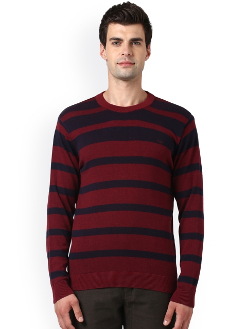 

ColorPlus Men Maroon & Navy Blue Striped Pullover