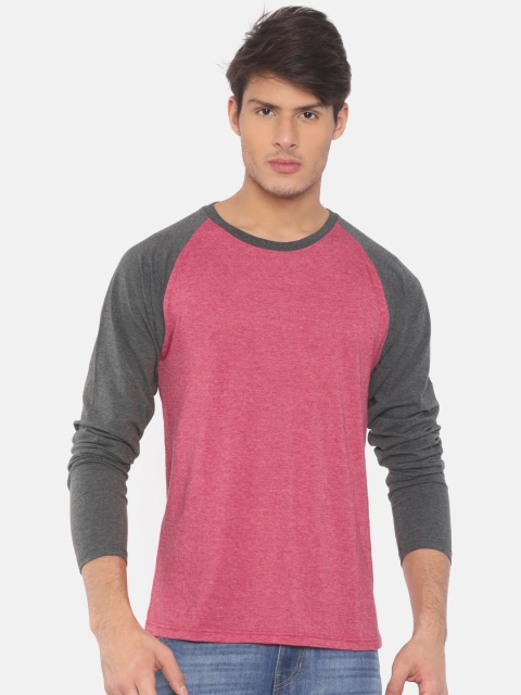 

American Crew Men Pink & Grey Colourblocked Round Neck T-shirt