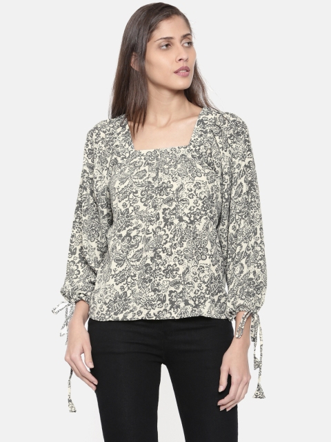 

Style Quotient Women Off-White & Black Printed Top