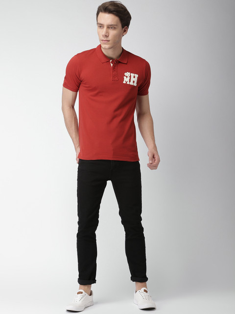 

Mast & Harbour Men Rust Red Solid Polo T-Shirt