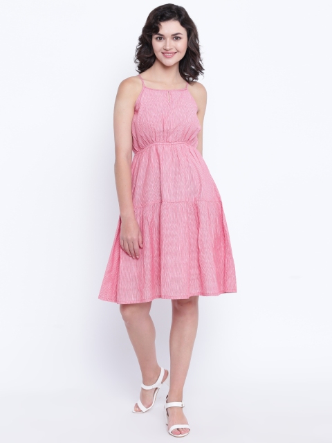 

People Women Pink & White Pinstriped Empire Dress