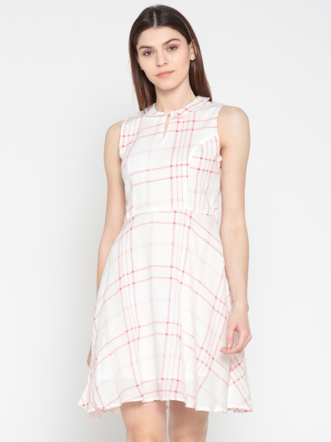 

People Women White Printed Fit and Flare Dress