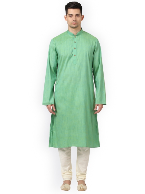 

ethnix Men Green Solid Straight Kurta