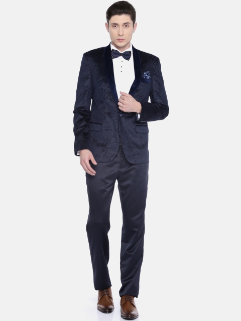 

Ethnix by Raymond Navy Single-Breasted Patterned Tailored Fit Party Suits, Navy blue