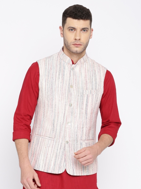 

ethnix by Raymond Beige Striped Nehru Jacket