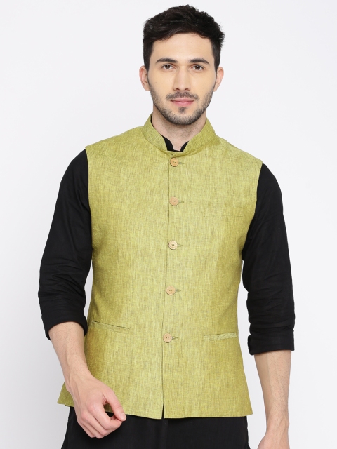 

ethnix by Raymond Mustard Yellow Solid Nehru Linen Jacket