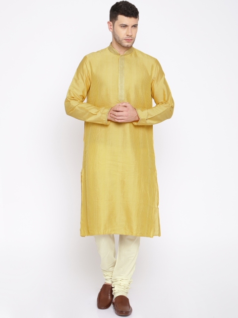 

ethnix by Raymond Men Yellow & White Striped Kurta with Churidar