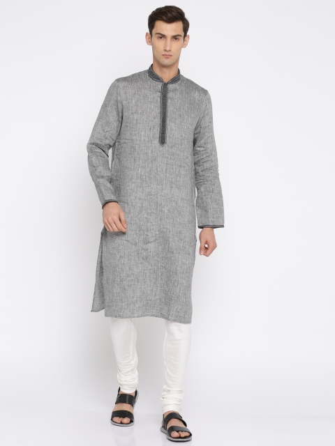 

ethnix by Raymond Men Grey & Off-White Solid Kurta with Churidar