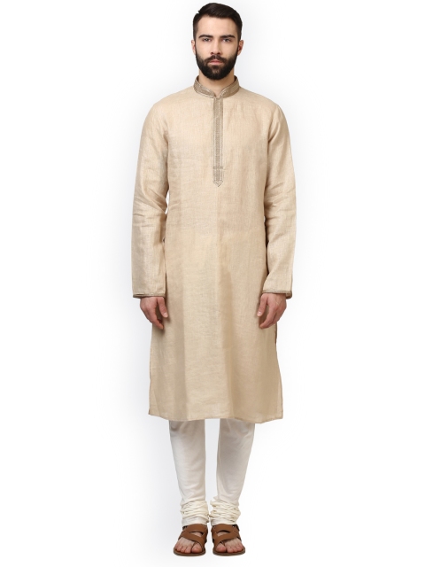 

ethnix Men Beige & Off-White Solid Kurta with Churidar