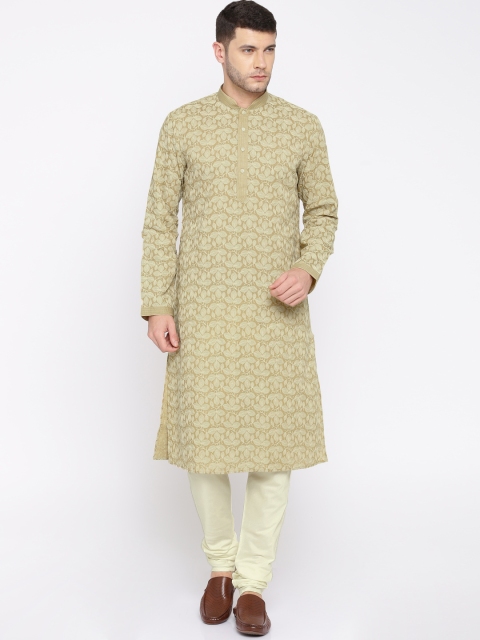 

ethnix by Raymond Men Beige & Cream-Coloured Self Design Kurta with Churidar