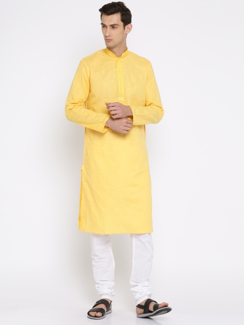 

ethnix by Raymond Men Yellow & White Solid Kurta with Churidar