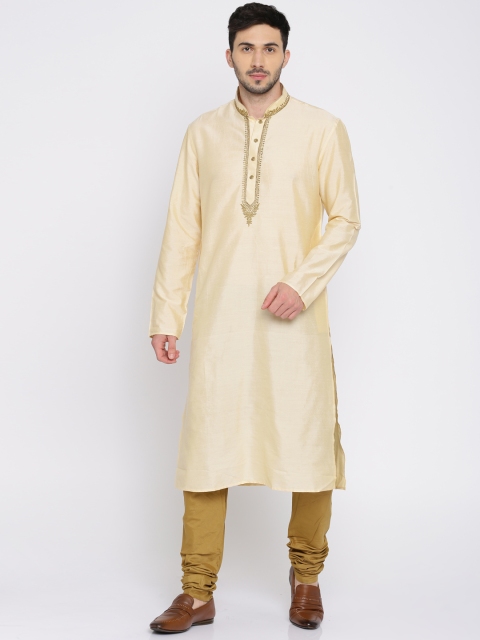 

ethnix by Raymond Men Beige & Brown Solid Kurta with Pyjamas