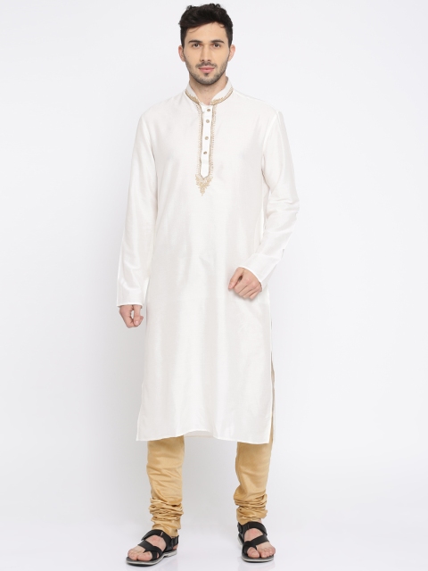 

ethnix by Raymond Men White & Gold-Toned Solid Kurta with Churidar