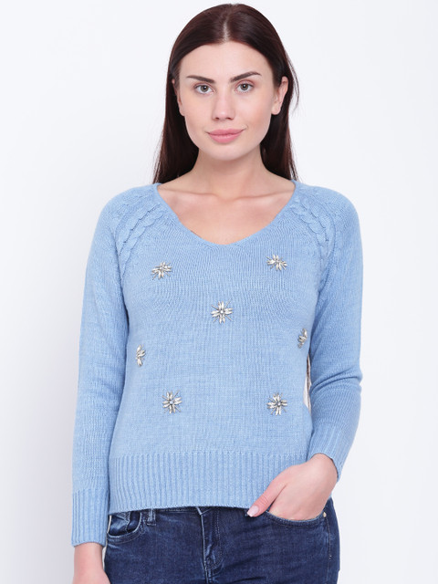 

AND Women Blue Embellished Sweater