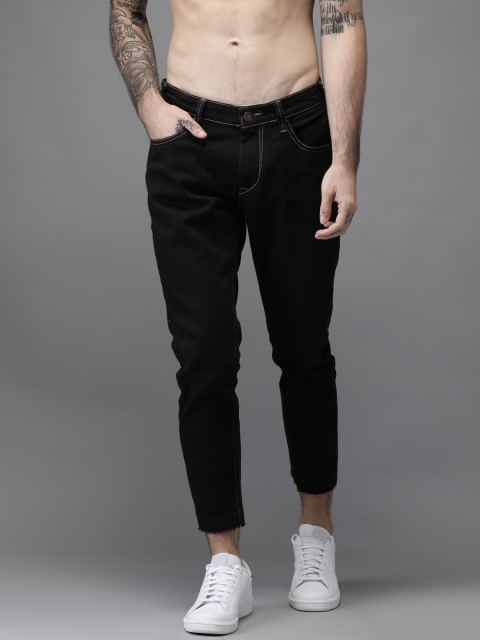

HERE&NOW Men Black Slim Tapered Fit Mid-Rise Clean Look Stretchable Cropped Jeans