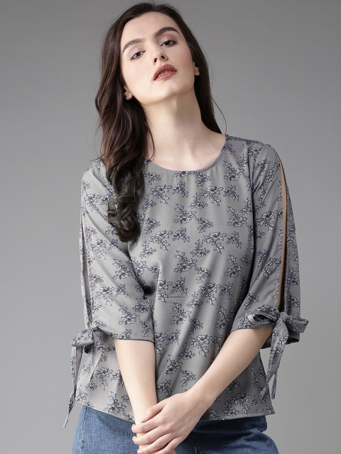 

HERE&NOW Women Grey Floral Print Top
