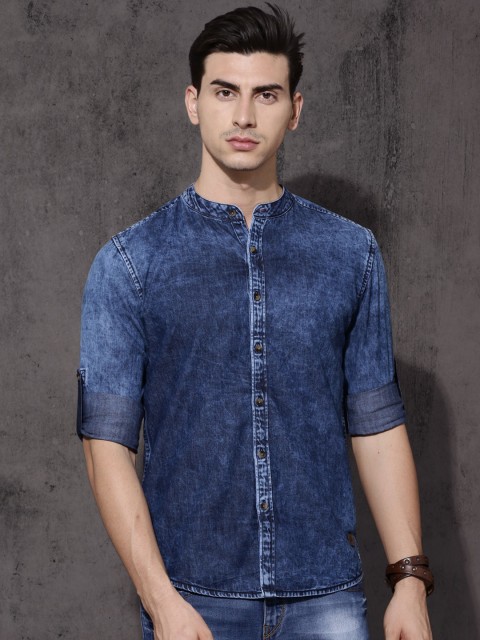 

Roadster Men Blue Regular Fit Faded Casual Denim Shirt
