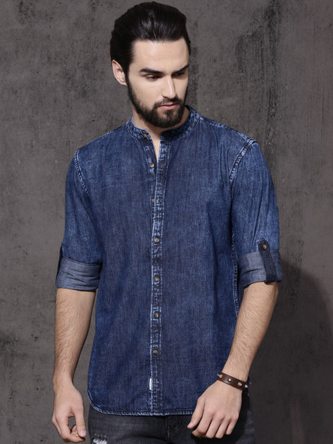 

Roadster Men Blue Regular Fit Faded Casual Denim Shirt