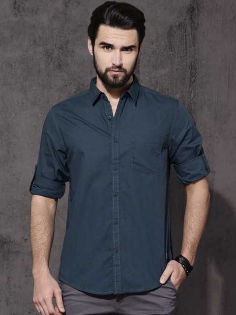 

Roadster Men Navy Regular Fit Solid Casual Shirt, Navy blue