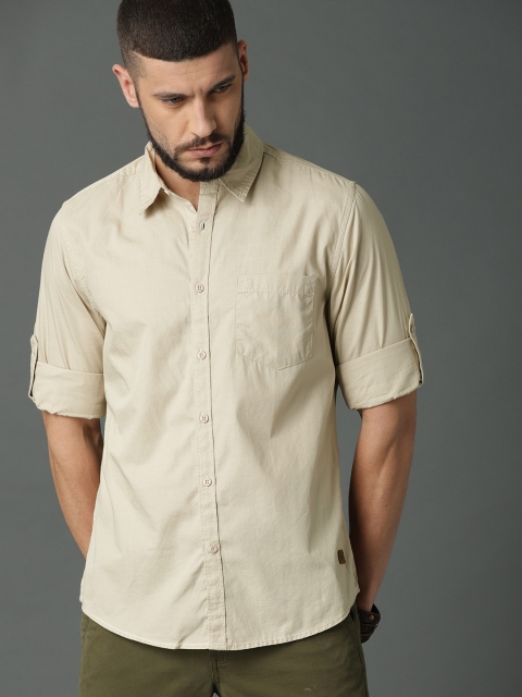 

Roadster Men Beige Regular Fit Slub Casual Shirt