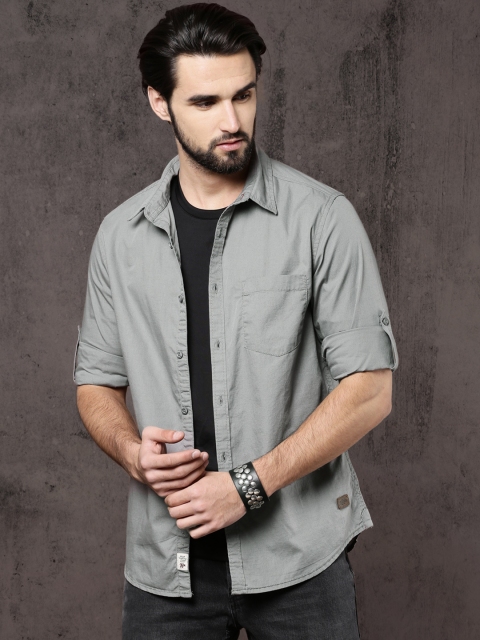 

Roadster Men Grey Regular Fit Slub Casual Shirt