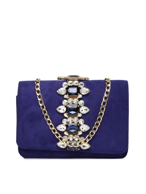 

E2O Blue Solid Embellished Sling Bag