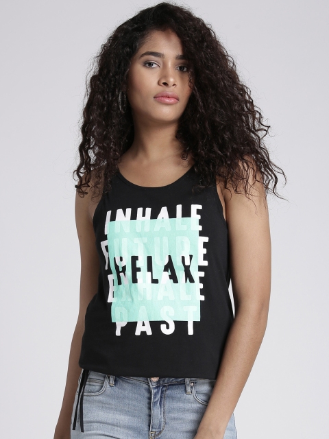 

Splash Women Black Printed Blouson Pure Cotton Top