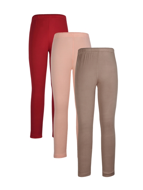 

CUTECUMBER Girls Pack of 3 Solid Ankle-Length Leggings, Red
