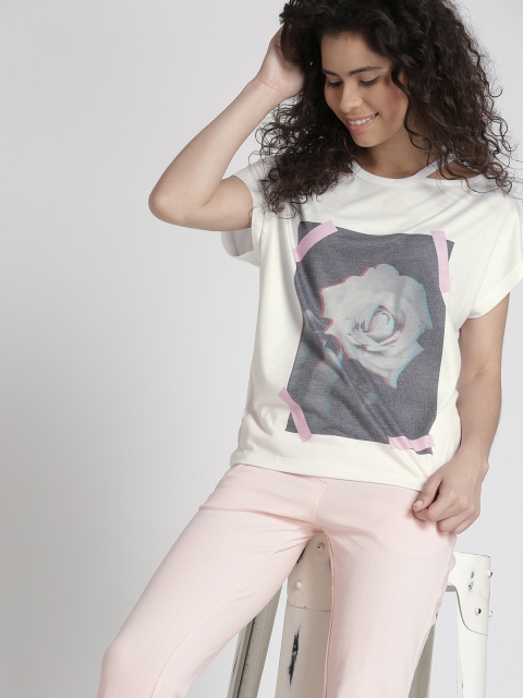 

Chemistry Women White Printed Top with Cut-Outs
