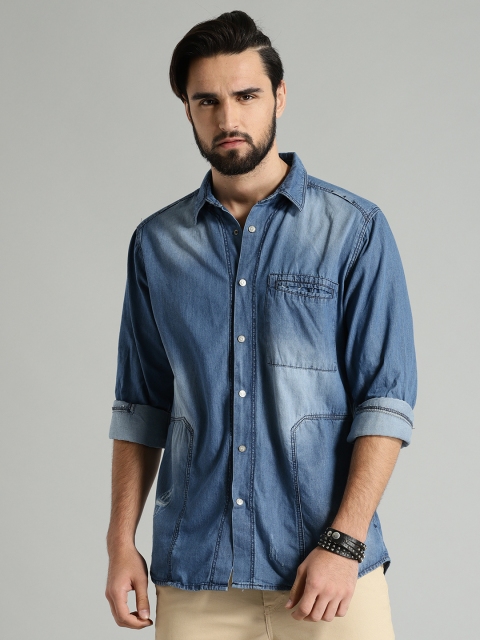 

Roadster Time Travlr Men Blue Regular Fit Faded Denim Casual Shirt