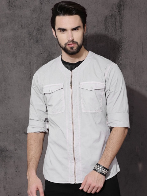

RDSTR Men Grey Regular Fit Solid Casual Shirt