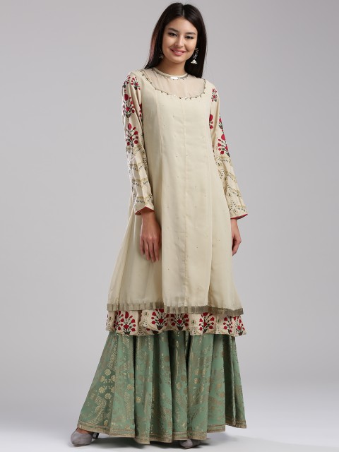 

W Women Beige Embellished A-Line Kurta