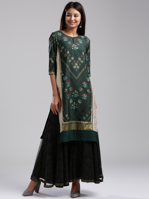 

W Women Green Printed Straight Kurta