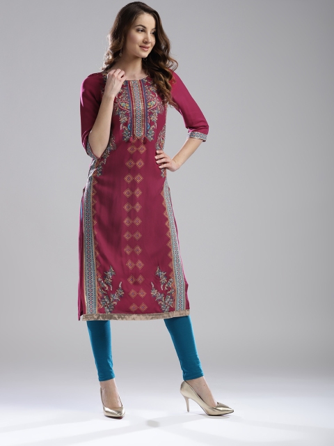 

W Women Magenta Printed Straight Kurta