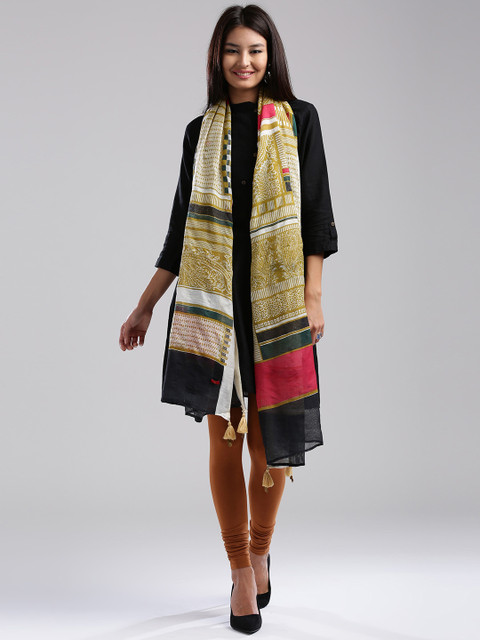 

W Lime Green & Off-White Printed Dupatta