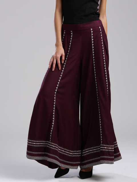 

W Women Purple & White Printed Flared Palazzos