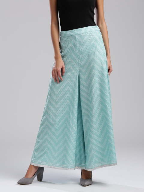

W Women Blue Flared Printed Palazzos