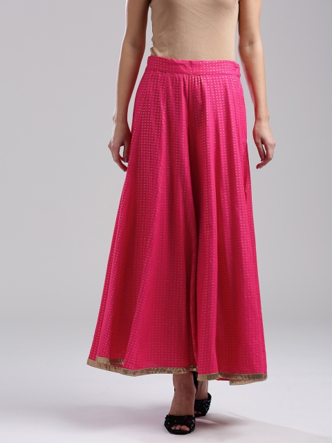 

W Women Pink & Golden Printed Flared Palazzos