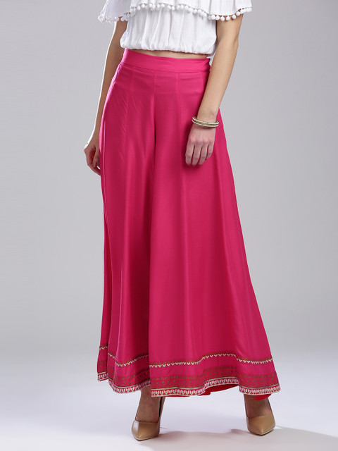 

W Women Pink Solid Flared Palazzos