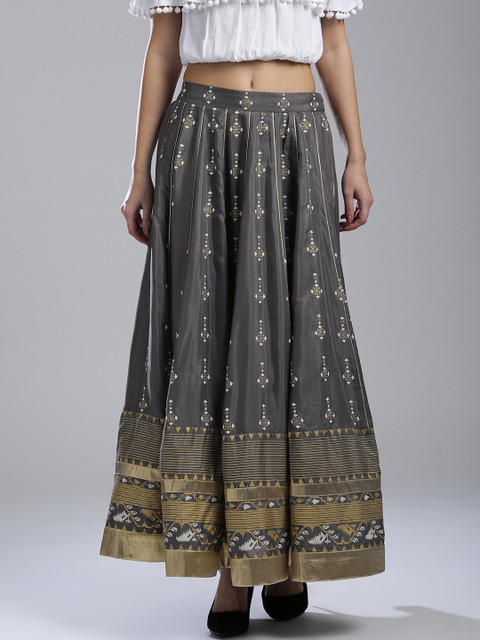 

W Grey Printed Flared Maxi Skirt