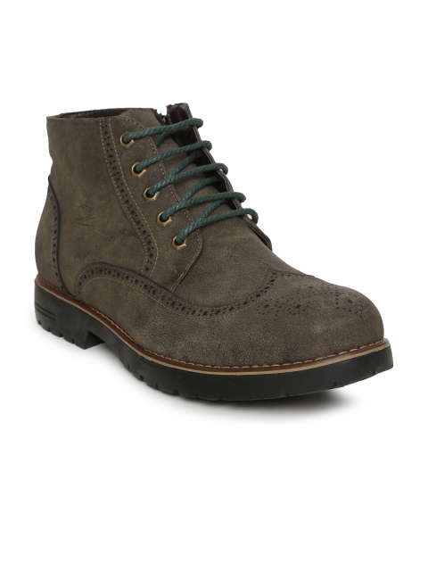 

Duke Men Brown Perforations Synthetic Suede Mid-Top Flat Boots