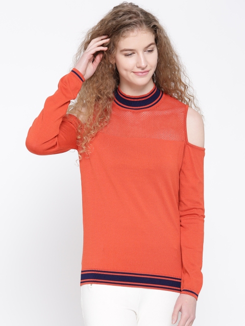 

Madame Women Rust Orange Cold-Shoulder Top