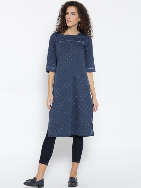 

AURELIA Women Blue Denim Printed Straight Kurta