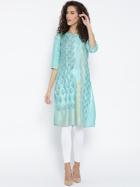 

AURELIA Women Blue Printed Straight Kurta