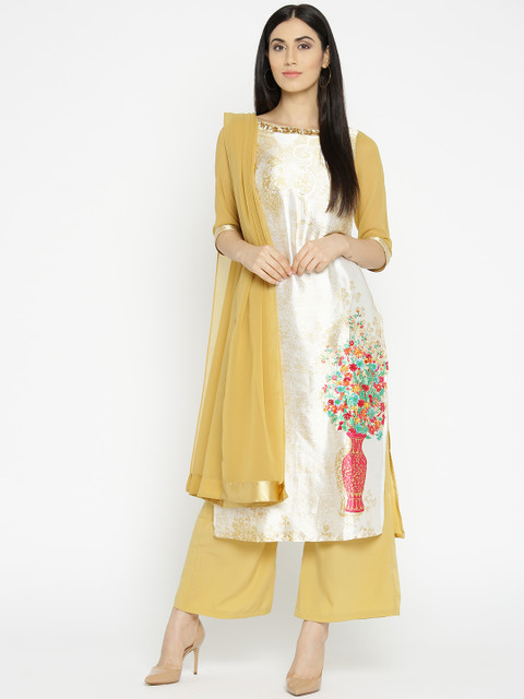

AURELIA Women Off-White & Beige Printed Kurta with Palazzos & Dupatta