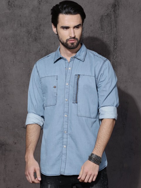 

Roadster Men Blue Regular Fit Solid Utility Casual Shirt
