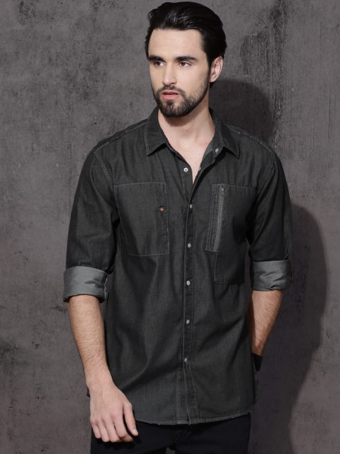 

Roadster Men Black Regular Fit Denim Casual Shirt