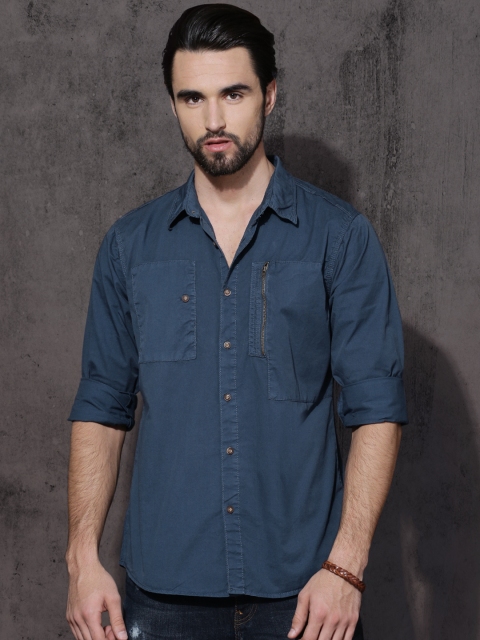 

Roadster Men Blue Regular Fit Solid Casual Shirt