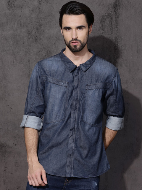 

Roadster Men Blue Regular Fit Solid Utility Casual Shirt